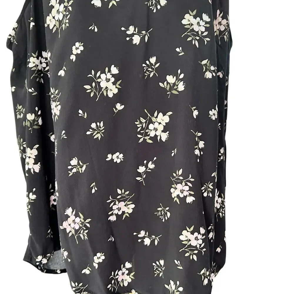 Old Navy Top Tank Black Floral Fairy Coquette Boho Keyhole Pleated XXL Summer - Picture 4 of 9